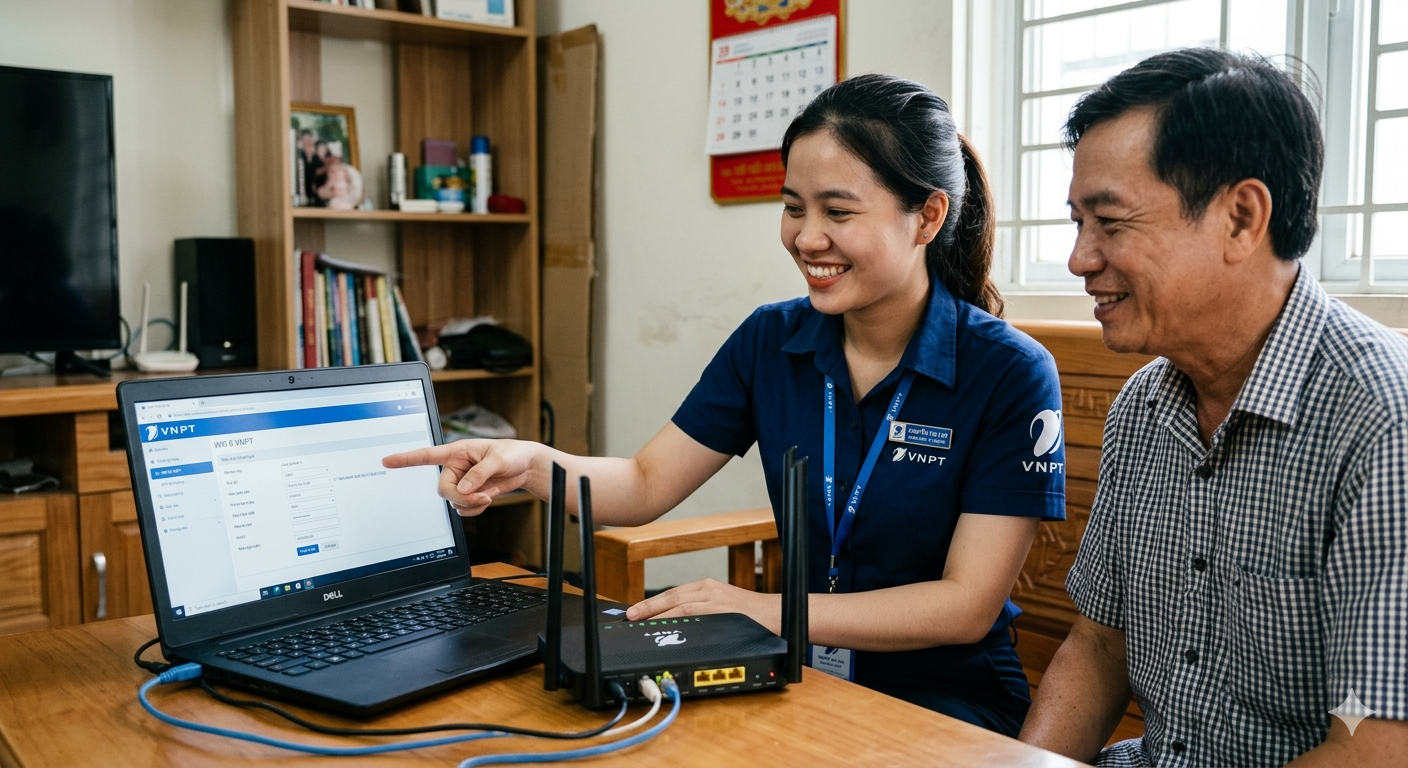 Nhân Viên Lắp Mạng Vnpt Thủ Dầu Một Hỗ Trợ Khách Hàng Tại Nhà