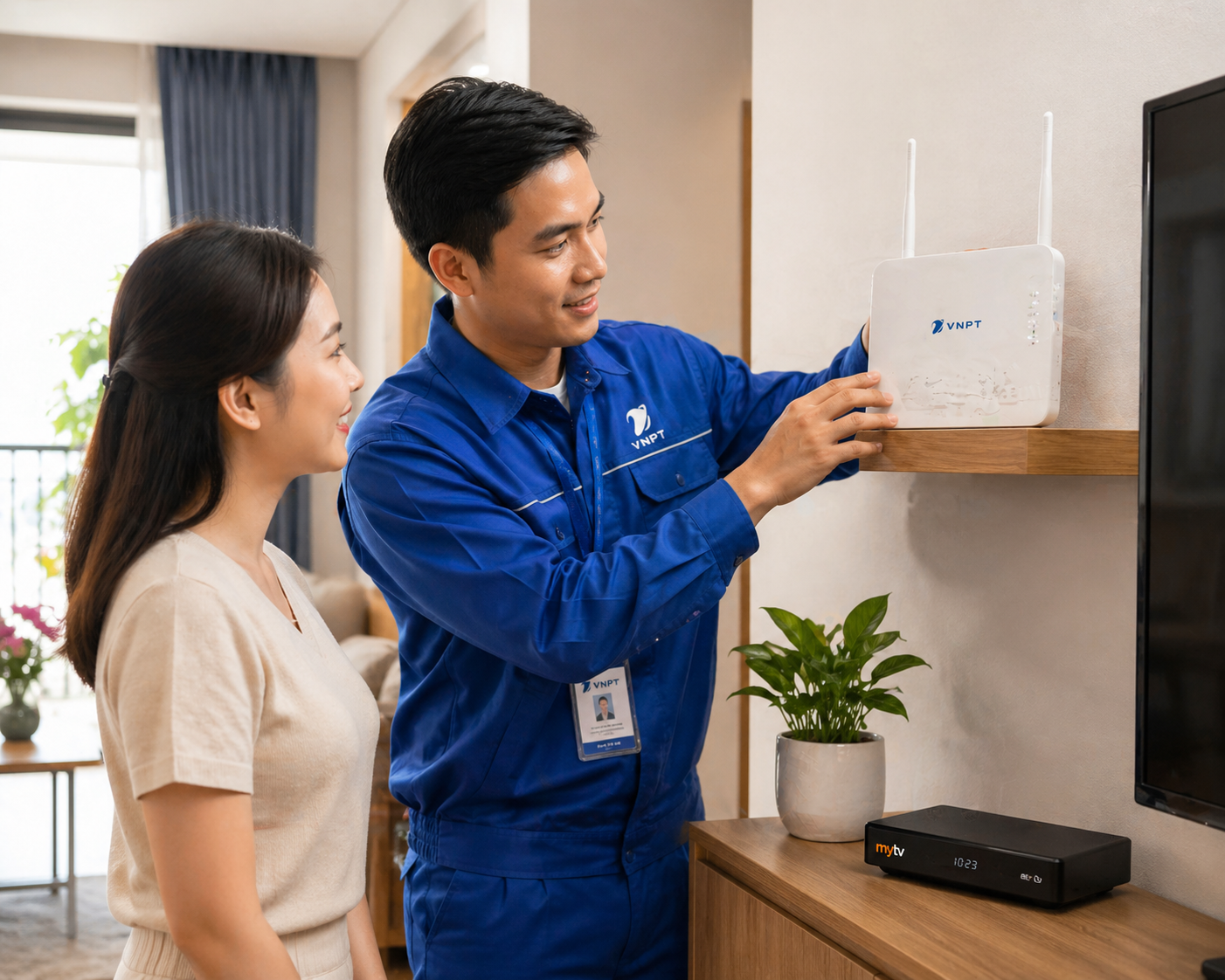 Kỹ Thuật Viên Vnpt Triển Khai Lắp đặt Combo Internet Truyền Hình Vnpt Tại Nhà
