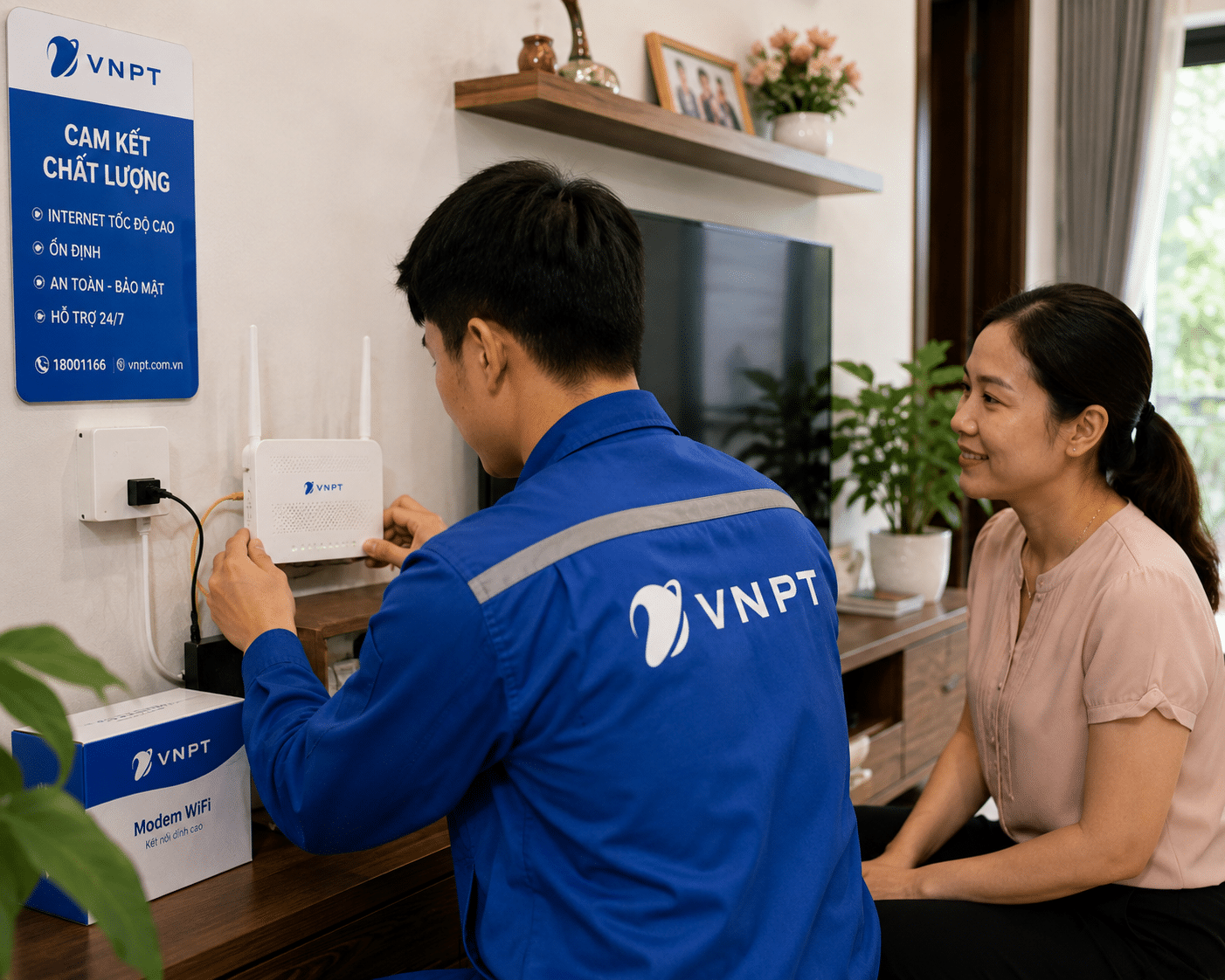 Kỹ Thuật Viên Vnpt Hỗ Trợ Hòa Mạng Cho Khách Hàng