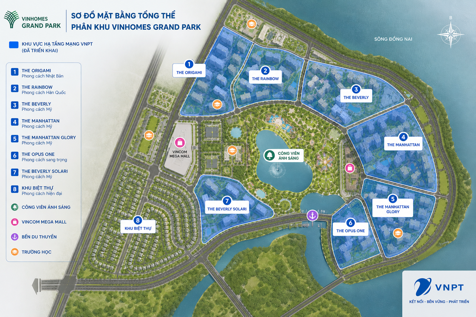 Sơ đồ Phân Khu Vinhomes Grand Park Quận 9 đã Có Hạ Tầng Vnpt