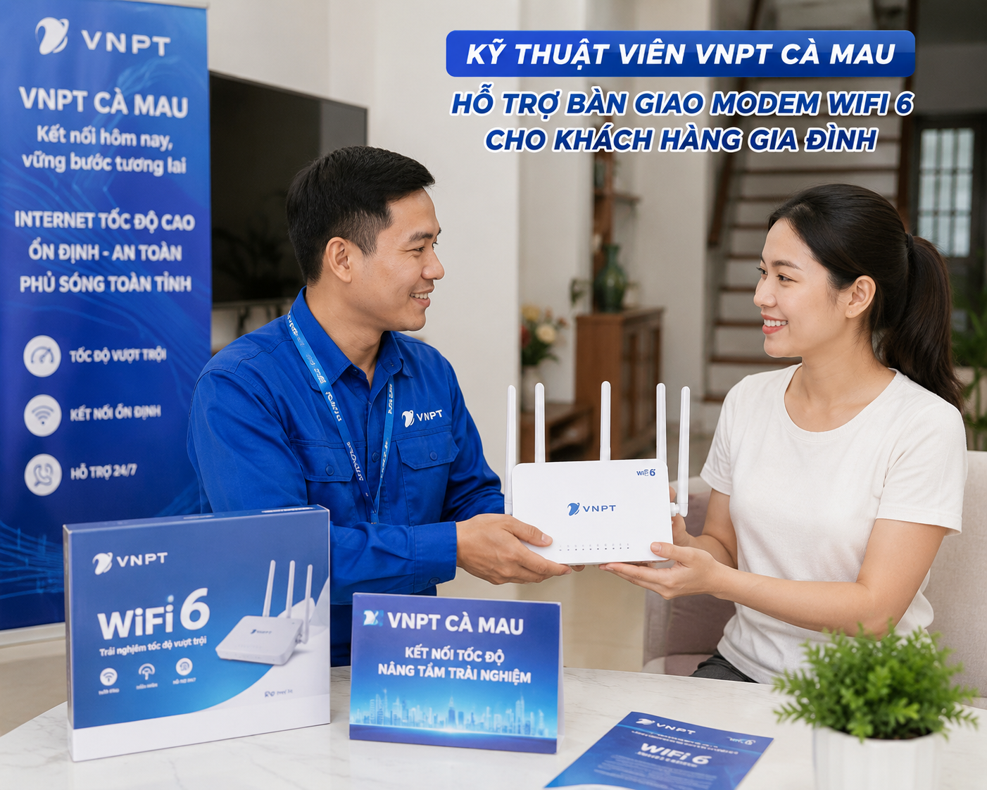 Kỹ Thuật Viên Vnpt Cà Mau Bàn Giao Modem Wifi 6